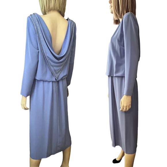 Evina Ruth Ullmann Dress Cowl back Lavender Beaded Vintage 80s Union Label ILGWU - Picture 11 of 16